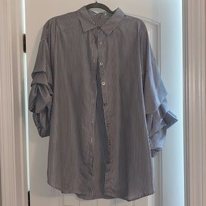 Gray and white puff sleeve blouse